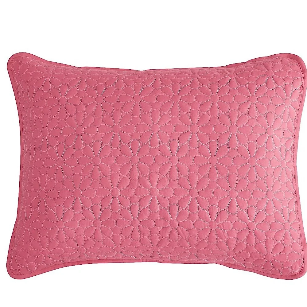 Reversible Embroidered Daisy Design 2 Piece Twin Quilt Set Pink & White NEW